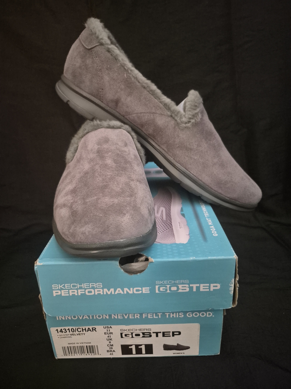 Skechers Women's Gray Faux Fur Lined Go-Step Slip-Ons
